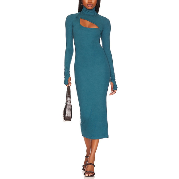 Alix Nyc 'Clarkson' Blue Turtleneck Front Cut Out Midi Dress Size XS - Picture 1 of 5